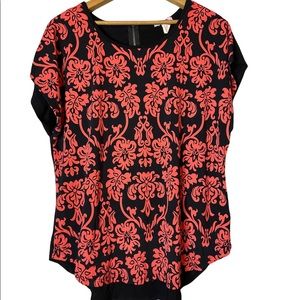 Superline coral black boat neck hi low color block short sleeve ladies